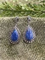 Sterling Silver Lapis Lazuli Stone Drop Earrings