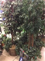 Row of faux plants. 2 trees approx 7ft with