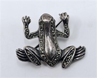 Sterling Silver Frog marcasites Brooch