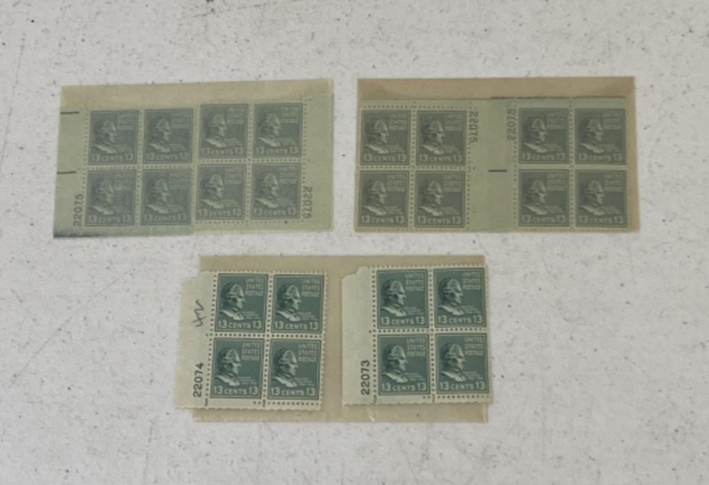 1938 Millard Fillmore13 Cent Plate Block Stamp Lot