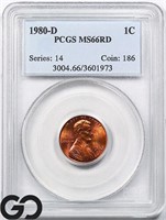 1980-D Lincoln Memorial Cent, PCGS MS66 RD