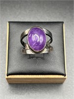Stamped ring with Amethyst stone