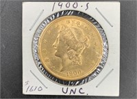 1900 S $20 Gold Double Eagle, condition is 50 or h
