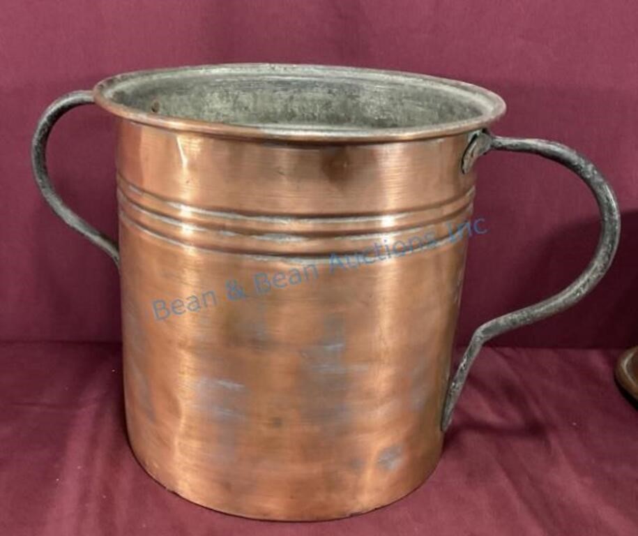 Antique 12 inch copper pot with iron handles