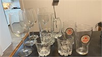 Barware, Bass pints, crown Royal glass, wine