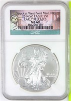 Coin 2014-W  Silver Eagle NGC MS69 .999 Silver