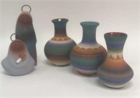 5 Hand Made Navajo Signed Art Pottery