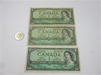 3 billets 1$ Canada 1954