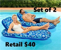 Aqua Luxury Inflatable Pool Recliner, 2 Pack