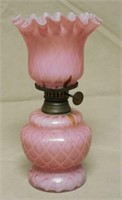 Pink Diamond Quilt Satin Glass Miniature Oil Lamp.