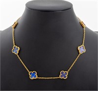 18K Yellow Gold Lapis Alhambra Style Necklace