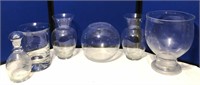 Collection of Glass Vases & Etched Decanter