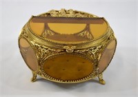 French Ormolu Amber Glass Jewelry Casket
