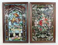 2 Contemporary Stained Glass Panels w/ Parrots