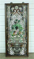 Large Framed Stained Glass Panel w/ Flowers