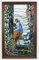Contemporary Stained Glass Window Panel w/ Peacock