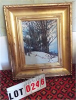framed Winter scene oil on board by