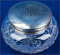 Vintage Cut Glass Sterling Vanity Jar