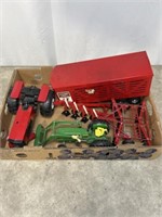 Vintage metal toy tractors and trailer, tractors