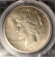 1921 Peace Dollar $1 SEGS AU-58 Semi Key Date