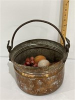 Copper Pail with Stone & Alabaster Fruit