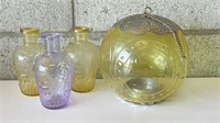 Vtg. Yellow Candle Holder & Purple Glass Bottle