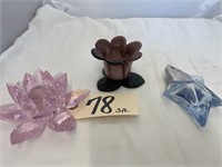 3 Glass Pcs-Candle Holder Flower & More