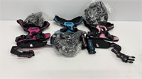 (3) dog harnesses, M, pink, blue and hot pink