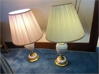 (2) Marble Base, Gold Rimmed Table Lamps