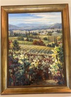 Framed Vineyard Scene Oil on Canvas by Lewis