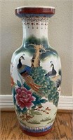 Hand Painted Peacock Floor Vase
