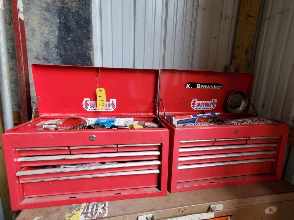 2 tool boxes with contents, some motocross