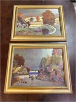 Pair of Framed Village Pictures