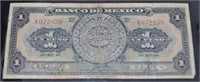 1948 Banco De Mexico 1 Peso Banknote