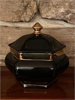 BLACK AND GOLD CERAMIC COVERED DISH