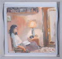 Mid-Century Modern "Woman Reading" Oil on Paper