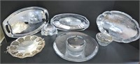 Serving pieces-silver plate-trays-chip dip-7 items