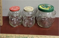 3 Kraft Glass Jars-1 panut butter and 2 jam jars