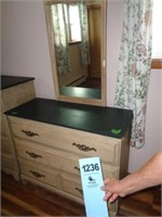 Hardwood finish three-drawer dresser/mirror