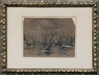 Charcoal Landscape, Attributed to Corot