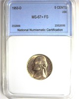 1953-D Nickel MS67+ FS LISTS $7750 IN 67FS
