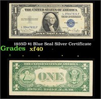 1935D $1 Blue Seal Silver Certificate Grades xf