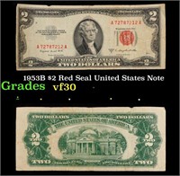 1953B $2 Red Seal United States Note Grades vf++