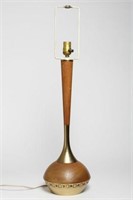 Mid-Century Modern Teak & Gilt Brass Lamp