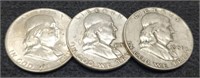 (3) Franklin Half Dollars: 1858 XF, 1959 VF,