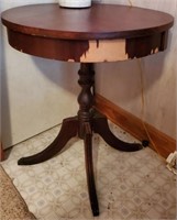 Small Round Vintage Mahogany Brass Tip Table