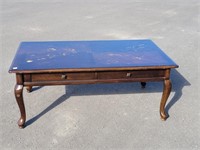 2 DRAWER INLAID WOOD COFFEE TABLE 26" X 47" X 19"