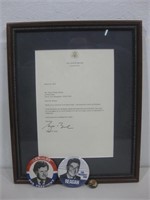 Framed White House Letter & Pins See Info