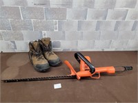 Electric hedge trimmer and work boots