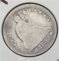 1853 Arrows And Rays Seated Quarter